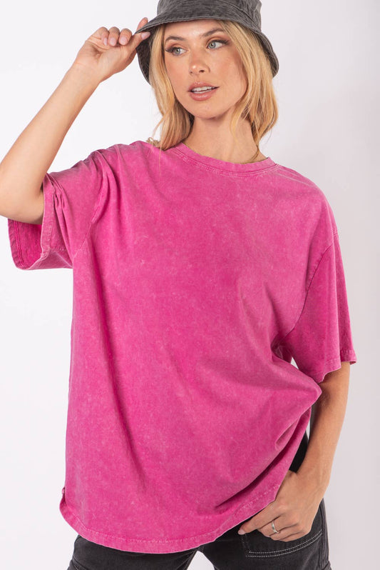 HOT PINK WASHED TEE